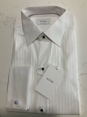 Eton Contemporary White Pleated Tuxedo Shirt 41/16 NWT French Cuff Formal